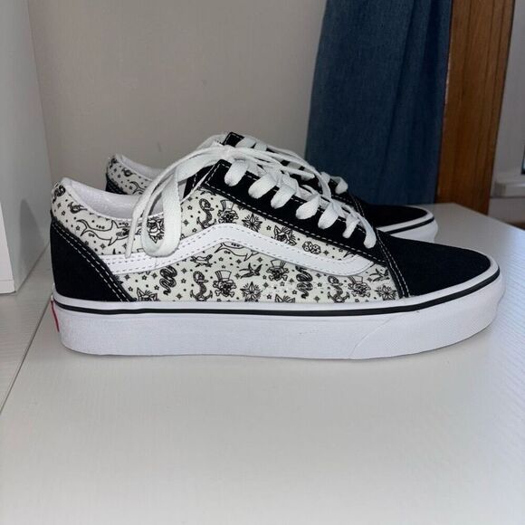 Vans Old Skool Skate Shoe Canvas Suede Sneaker black marshmallow Lace up Closure - Picture 3 of 12